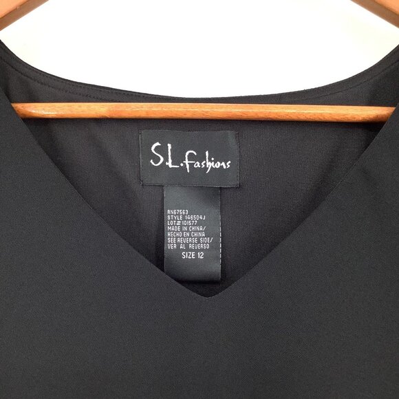 SL Fashions Women's Black Dress Size 12 Flutter Sleeve Sheath Midi - Picture 4 of 6